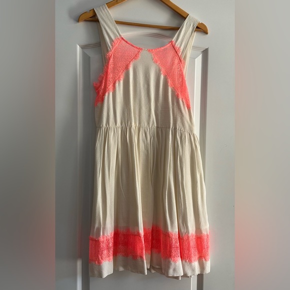 Free People Georgia lace cream and neon orange dress - Picture 2 of 9